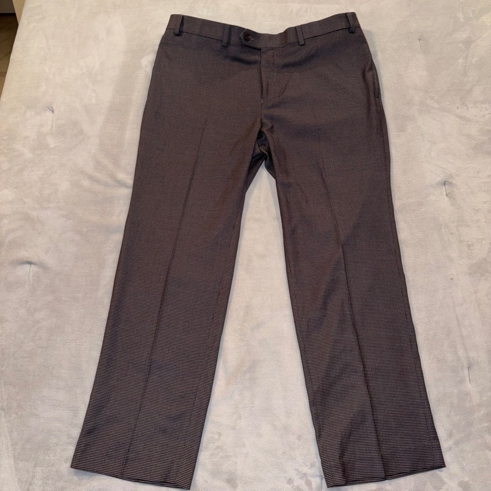 Ralph Ralph Lauren Mens Brown Houndstooth Dress Pants 36W x 29L Stretch Classic